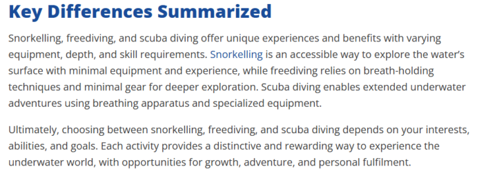 浮潛，自油潛水和水肺潛水有什麼不同呢