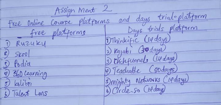 Assignment 2: Free and Days trial online course platform
