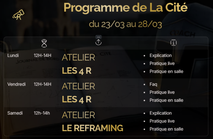 📣 Programme de La Cité — 3 Ateliers pour un coaching puissant