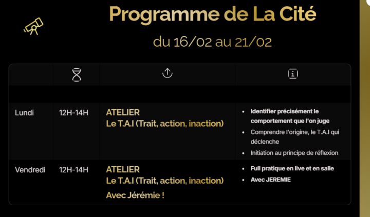 🏯 Programme de la semaine – La Cité