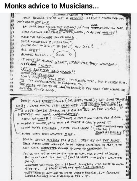 Monks advice to Musicians