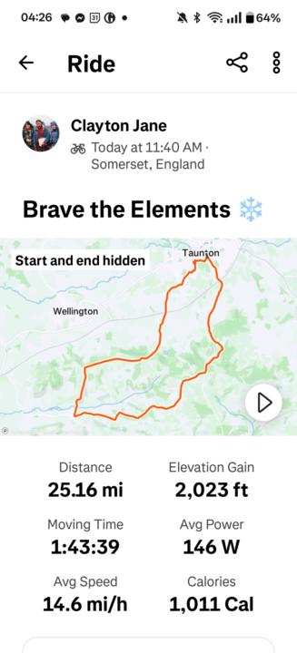 Winter Elements 25 mile Bike 8th Jan