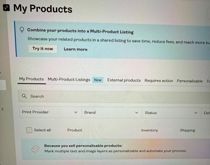 Multiple Product Listing feature in Printify