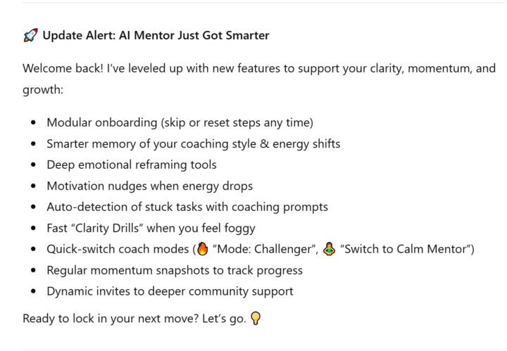 AI Mentor Update