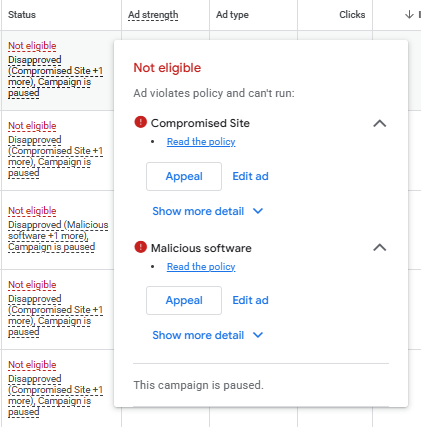 Google Ad Disapproved