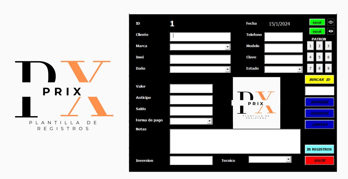 Plantilla para registar Reparaciones