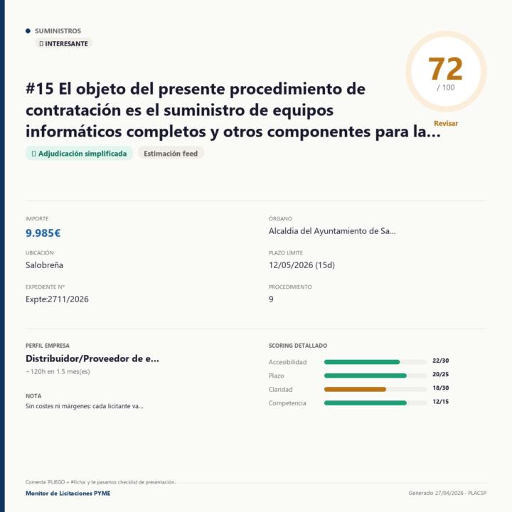 📋 Suministro de equipos informáticos completos y otros componentes para la renovación y modernización del parque informático del Ayuntamiento de Salobreña.