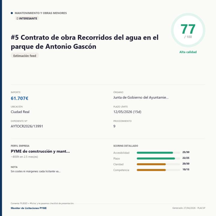 📋 Contrato de obra Recorridos del agua en el parque de Antonio Gascón