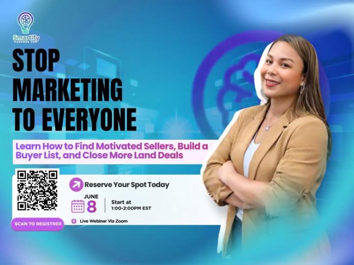 If you are a buyer or someone that is looking for more land deals, I am inviting you to join my webinar. Monday June 8th at 1-2PM EST. 