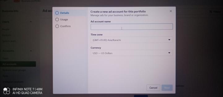 Creating new ad account 
