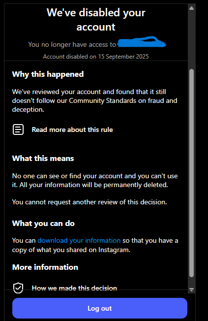 Instagram Account Blocked
