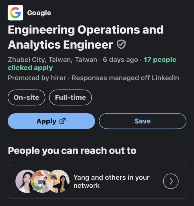 Google Data 職缺分享 - Engineering Operations and Analytics Engineer