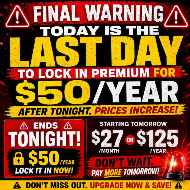 🚨 LAST DAY TO LOCK IN PREMIUM FOR $50/YEAR 🚨