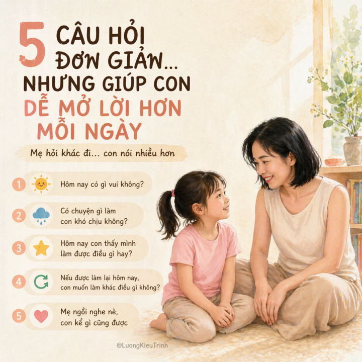 5 CÂU HỎI ĐƠN GIẢN… NHƯNG GIÚP CON DỄ MỞ LỜI HƠN MỖI NGÀY!