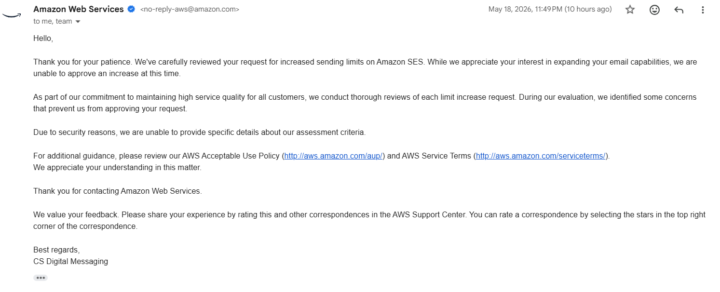 AWS SES Production request