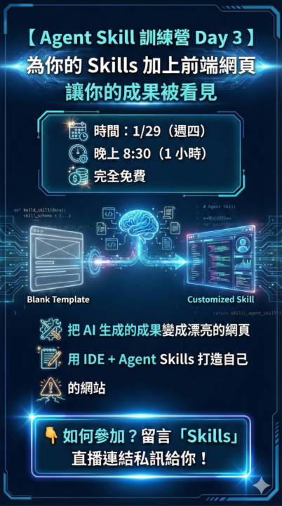 🎉 Agent Skills 免費訓練營 Day 2 完成！大家準備最終回 Day 3 ！