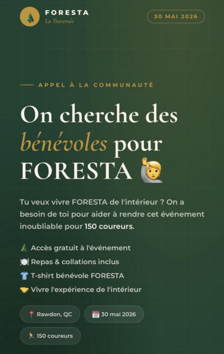 On recherche du renfort pour FORESTA ce week-end 🤩