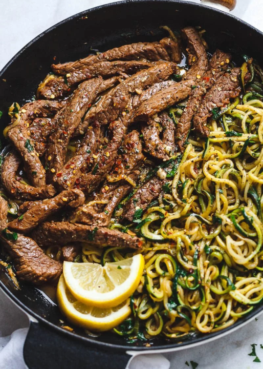 [New Recipe] Lemon Garlic Butter Steak with Zucchini Noodles