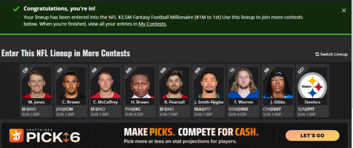 Draftkings Lineup Week #2