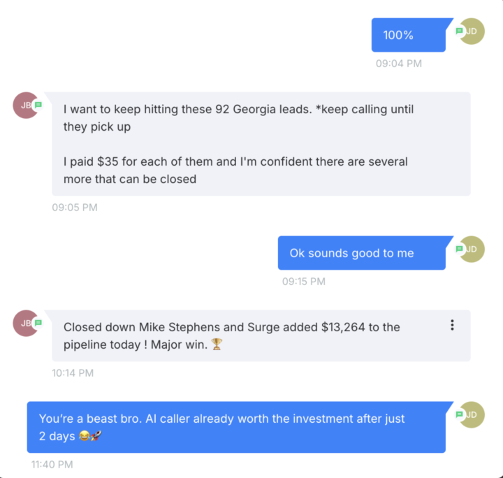 Client closed a 13.3k deal through an appointment set by the A.I. caller