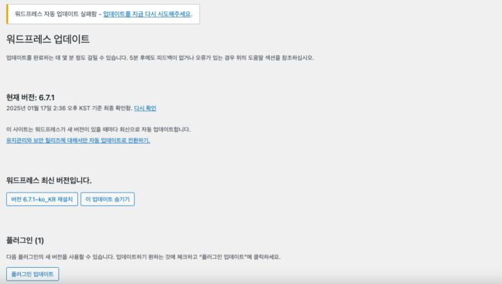 워드프레스 자동업데이트?