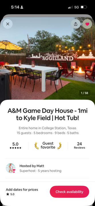 College Station Airbnb - Recent Booking & Inquiry