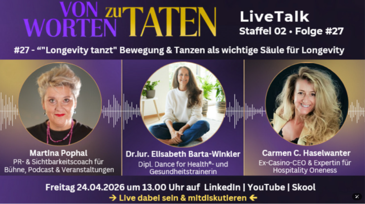 Interview "Longevity tanzt" MORGEN, Freitag, 13:00 Uhr live 