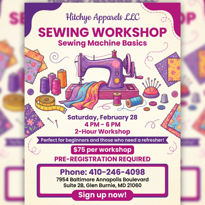  2-Hour Sewing Machine Basics Workshop this Saturday!