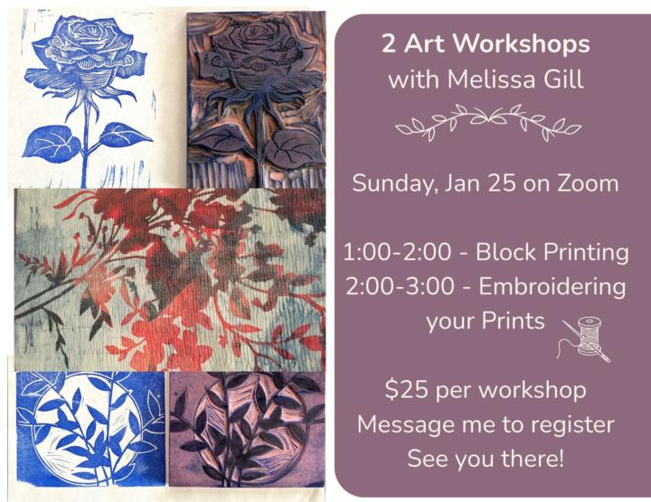I am so excited to offer 2 art workshops this Sunday, Jan. 25!