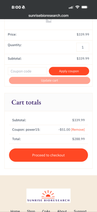 Tesamorelin 20mg 5 vials in stock at sunrise $288.99