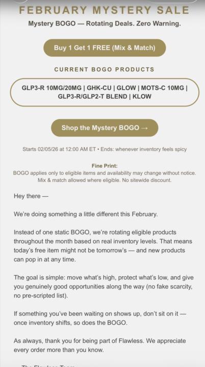 Flawlesscompounds.com Mystery Bogo Sale