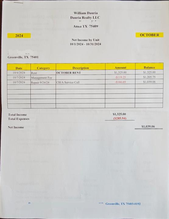 What property managment paychecks look like. 