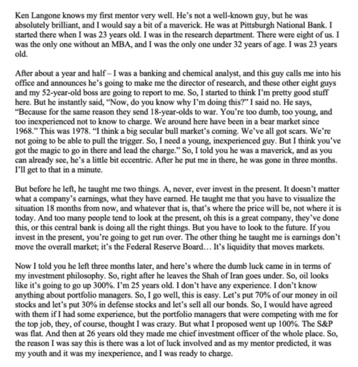 An interesting insight from a young Stanley Druckenmiller