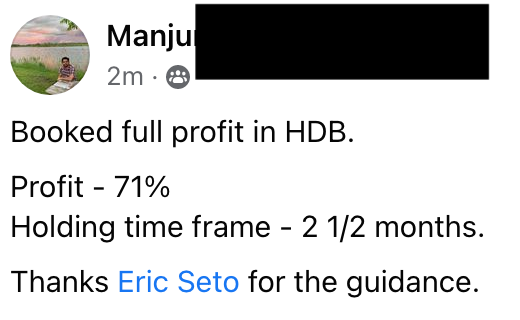 Manju made 71% from HDB in 2.5 months and Mike made 34% from MRK in 7 weeks