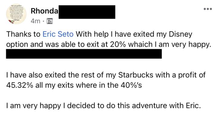 Rhonda made 20% from DIS and 40% from SBUX