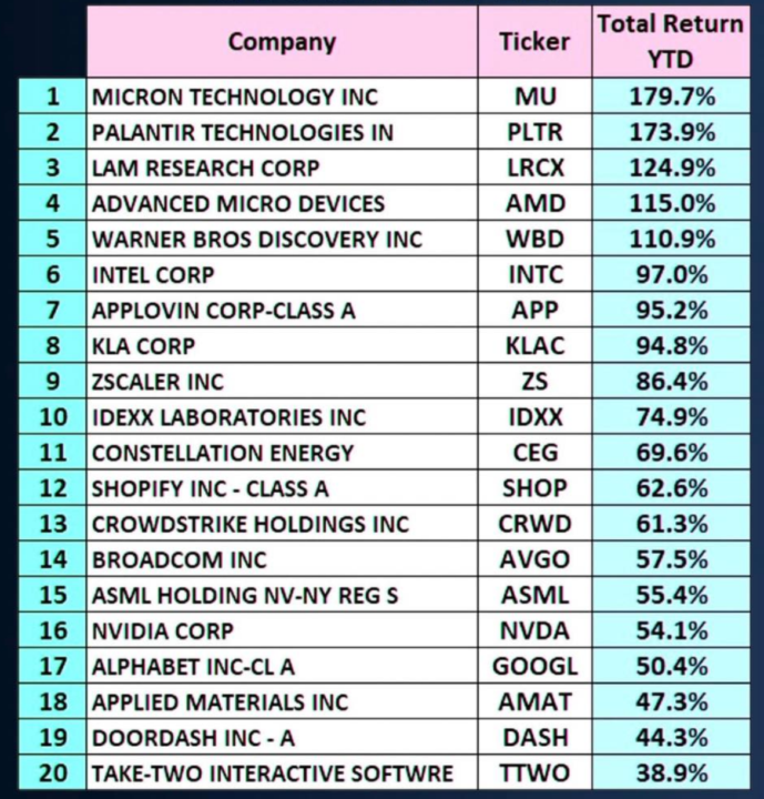 NASDAQ 100 - Best Stocks YTD
