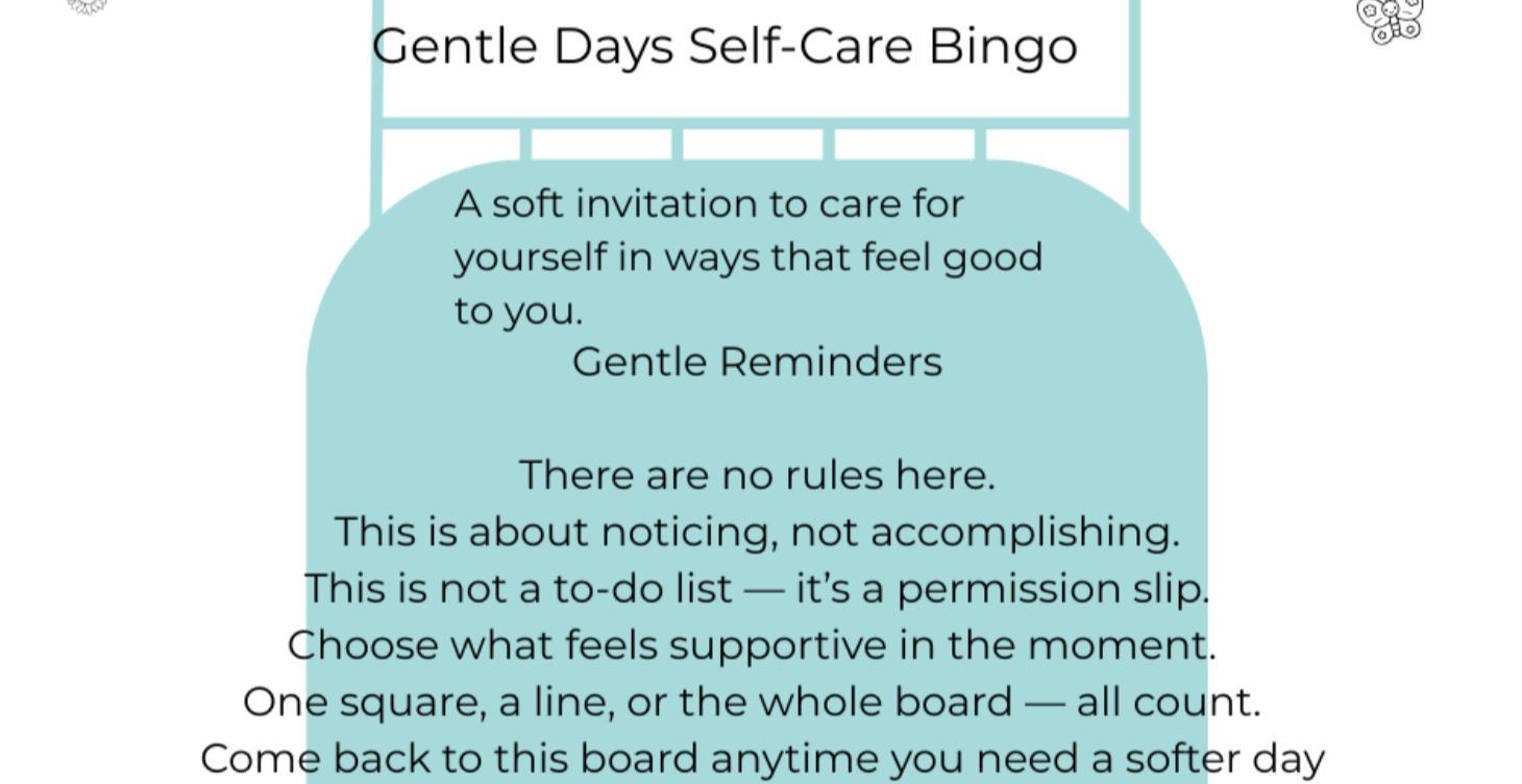 Gentle Days Self Care Bingo