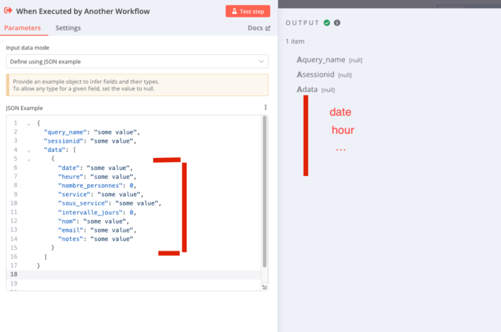 Json array determine structure for call agent