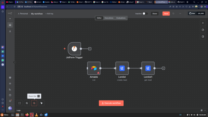 n8n running locally on Ubuntu Linux