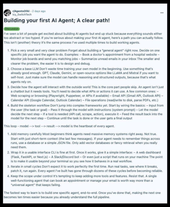 Sharing a LinkedIn Post I found - AI Agent Build Step By Step