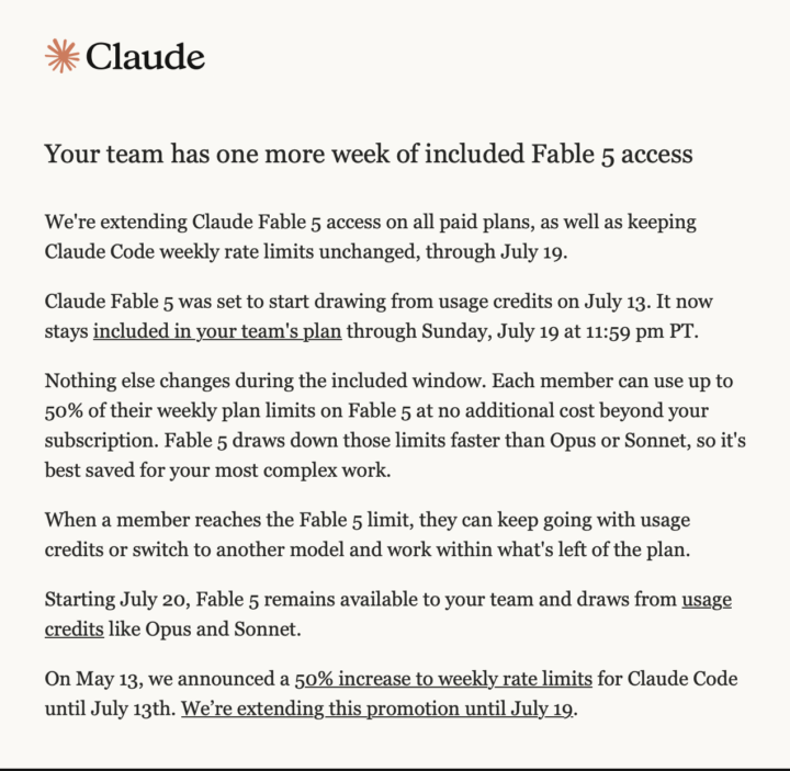 ANTHROPIC IS GETTING nervous?  ONe more extra week FABLE 5 