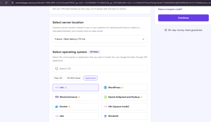 Hostinger, n8n, os, options. 