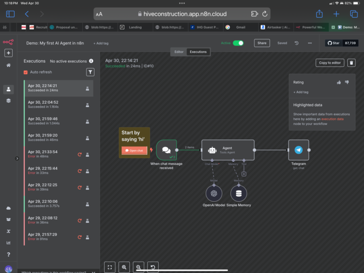 “Demo: My first AI Agent in n8n“ Getting it To Work