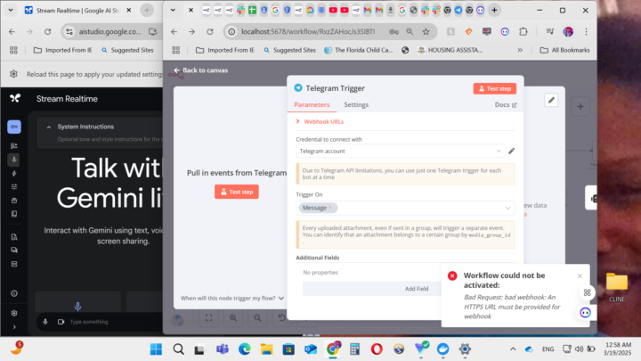 Telegram trigger not working on a local hosted N8N 