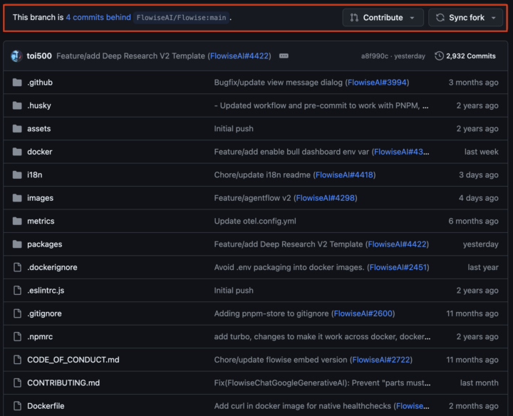 Does Flowises' open source code on Github automatically update node version?