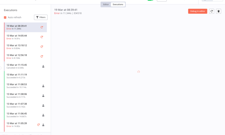 self hosted n8n executions page not working