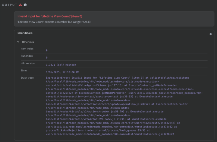 n8n and Airtable update record error