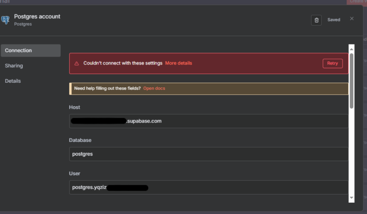 Postgree/supabase credential