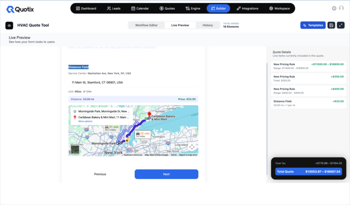 Shipped: Geo Node — exact driving distance, automatic travel fee, live quote update