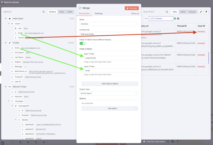 n8n Merge Node: single item merge with multiple items